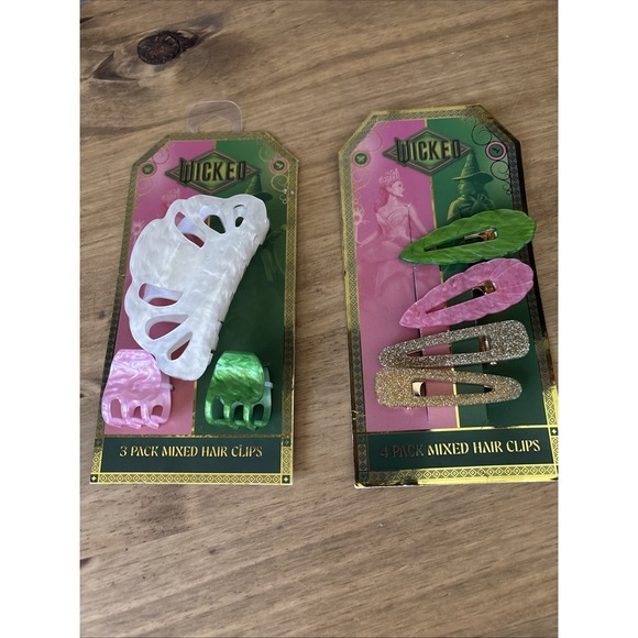 WICKED THE MOVIE Hair Clips Set of 3 & 4 NEW on Cards Glinda & Elphaba Gift Set - Picture 1 of 16